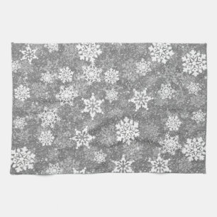 White Snowflakes Luxurious Gray Elegant Christmas Kitchen Towel