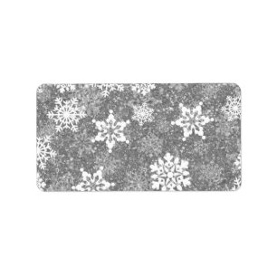 White Snowflakes Luxurious Gray Elegant Christmas Label