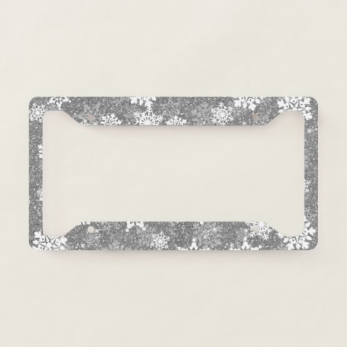 White Snowflakes Luxurious Gray Elegant Christmas License Plate Frame