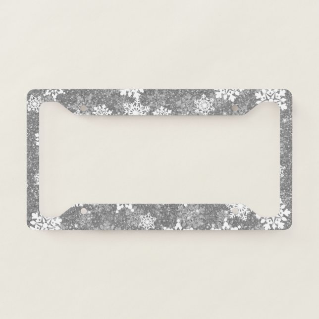 White Snowflakes Luxurious Gray Elegant Christmas License Plate Frame (Front)