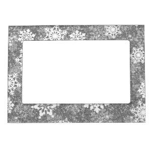 White Snowflakes Luxurious Gray Elegant Christmas Magnetic Frame