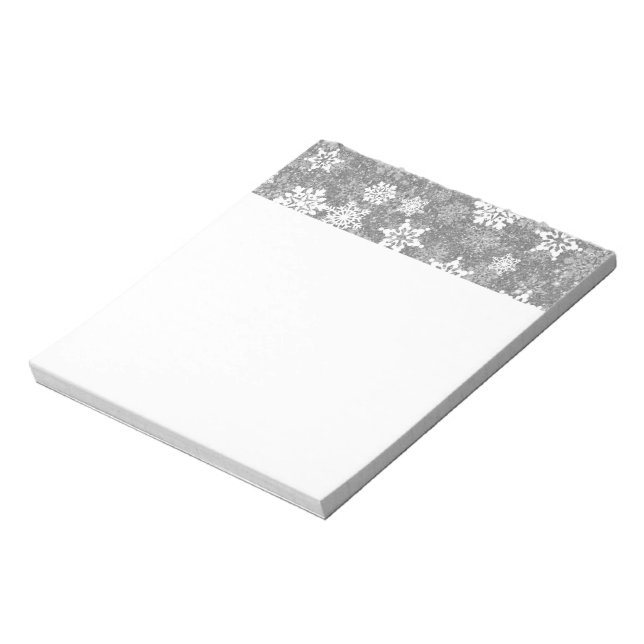 White Snowflakes Luxurious Gray Elegant Christmas Notepad (Rotated)
