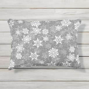 White Snowflakes Luxurious Gray Elegant Christmas Outdoor Pillow