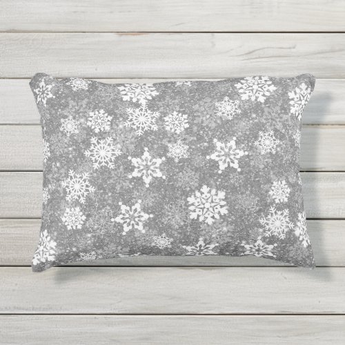 White Snowflakes Luxurious Gray Elegant Christmas Outdoor Pillow