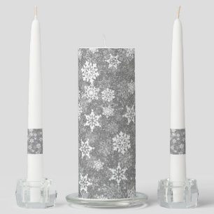 White Snowflakes Luxurious Gray Elegant Christmas Unity Candle Set