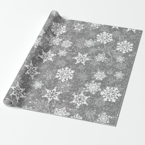 White Snowflakes Luxurious Gray Elegant Christmas Wrapping Paper