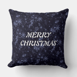 White Snowflakes Midnight Blue Backgd Throw Pillow