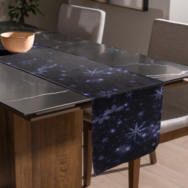 White Snowflakes Midnight Blue Bkgrd Table Runner (White Snowflakes Midnight Blue Background Table Runner)