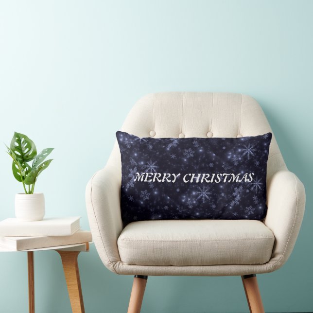 White Snowflakes Midnight Blue Throw Pillow Lumbar (Chair)