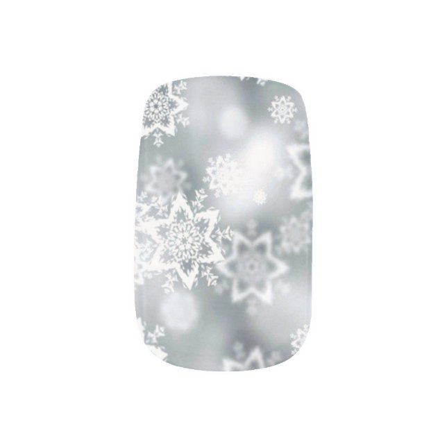 White Snowflakes Minx Nail Art (Left Thumb)
