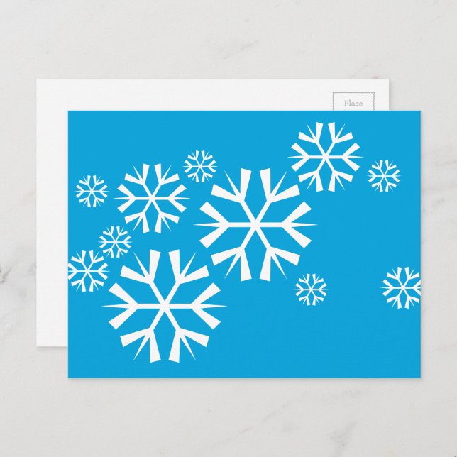 White Snowflakes on a Blue Background Postcard (Front/Back)