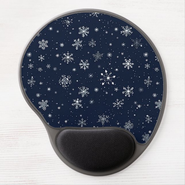 White Snowflakes on a Dark Blue Background Gel Mouse Pad (Front)