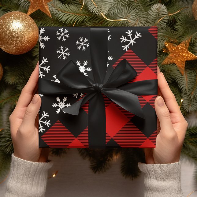 White Snowflakes On Black Background Christmas Wra Wrapping Paper (Creator Uploaded)