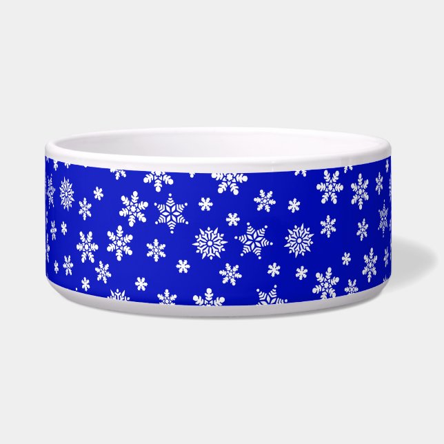 White Snowflakes on Blue  Background Bowl (Front)