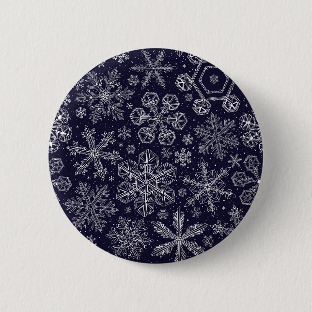 White Snowflakes on blue Button (Front)