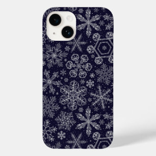 White Snowflakes on blue Case-Mate iPhone 14 Case