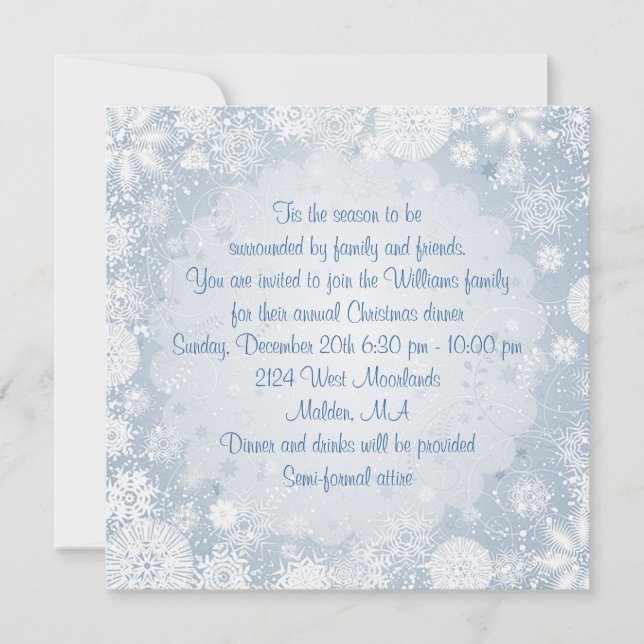 White snowflakes on blue Christmas Holiday Party Invitation (Front)