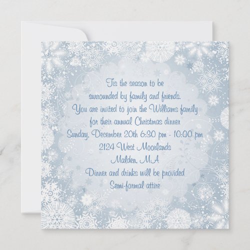 White snowflakes on blue Christmas Holiday Party Invitation