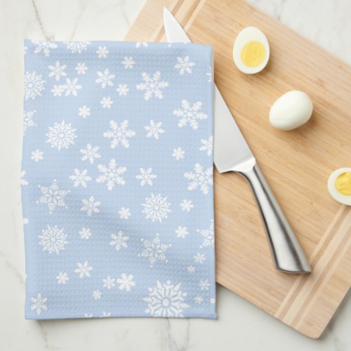 White Snowflakes on Blue Christmas Kitchen Towel