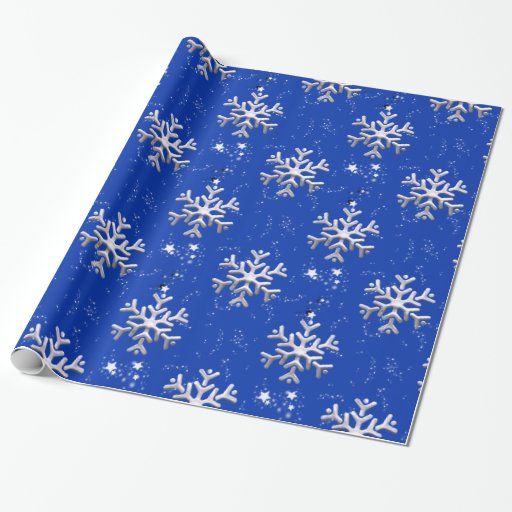 White Snowflakes on Blue Christmas Wrapping Paper | Zazzle