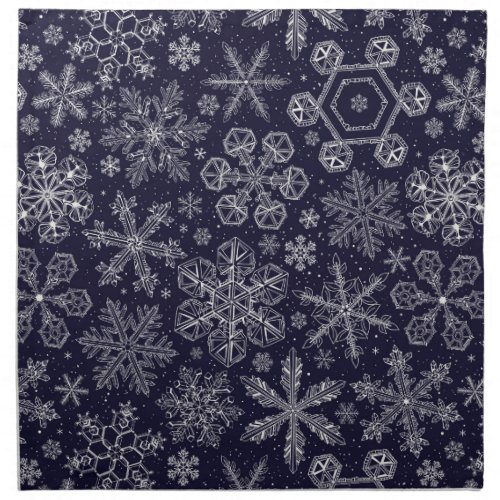 White Snowflakes on blue Cloth Napkin