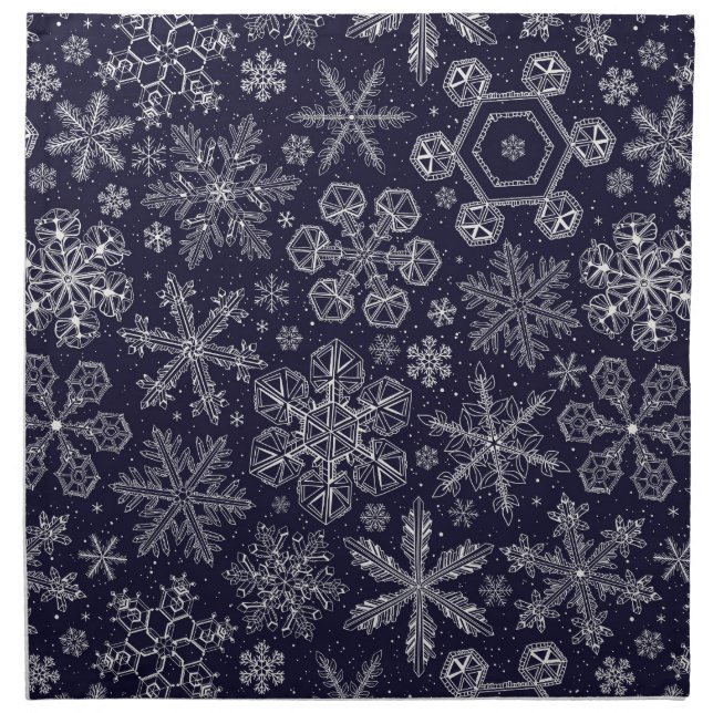 White Snowflakes on blue Cloth Napkin (Front)