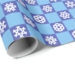 White Snowflakes on Blue Grid Wrapping Paper<br><div class="desc">Paper snowflake-inspired snowflakes atop dark blue squares alternate with empty light blue squares on this wintry design.</div>