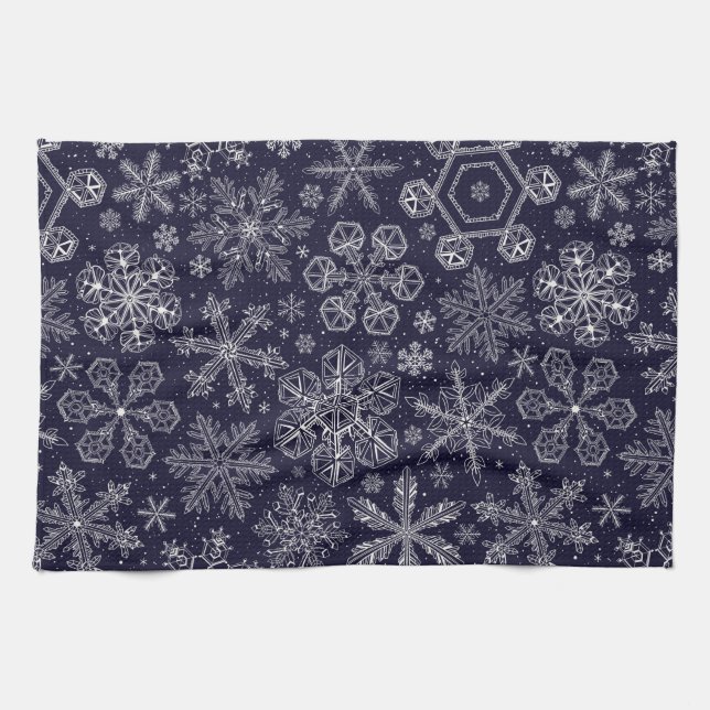 White Snowflakes on blue Kitchen Towel (Horizontal)