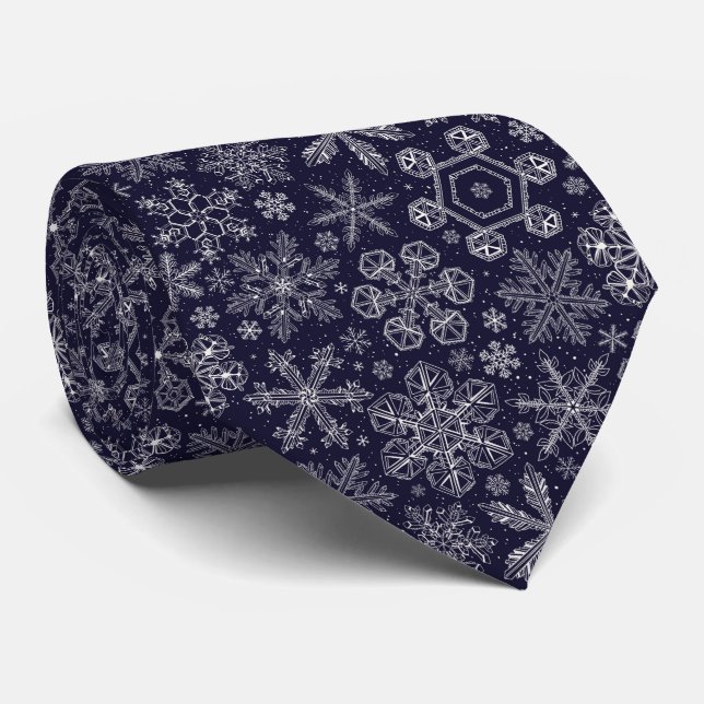 White Snowflakes on blue Neck Tie (Rolled)