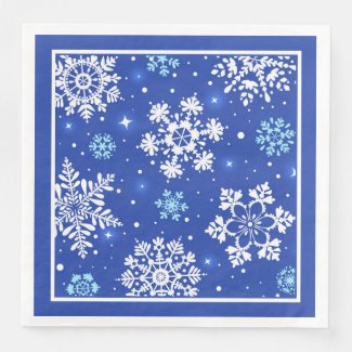 White Snowflakes On Blue