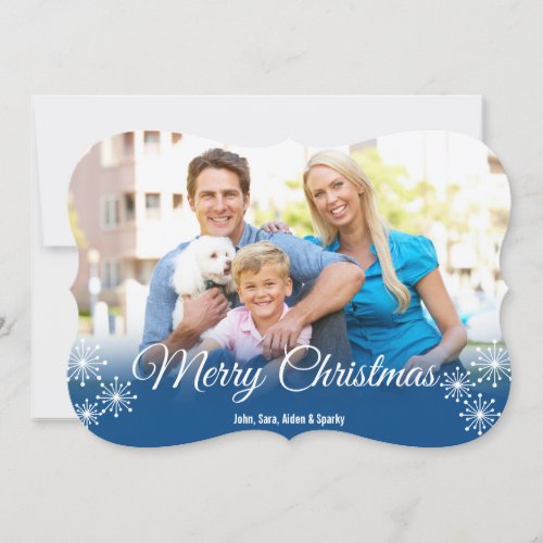 White Snowflakes on Blue Photo Christmas Greeting Holiday Card