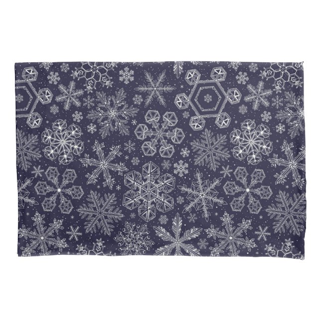White Snowflakes on blue Pillow Case (Front-Left)