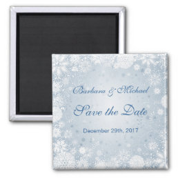 White snowflakes on blue Save the Date Magnet