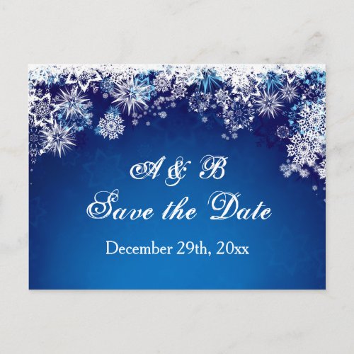 White snowflakes on blue Save the date Postcard