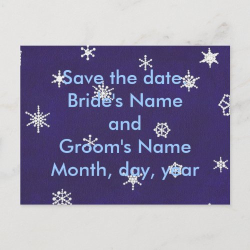 White Snowflakes on blue Save the date postcards