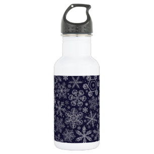 White Snowflakes on blue Stainless Steel Water Bottle
