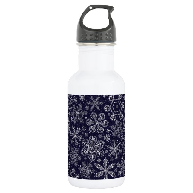 White Snowflakes on blue Stainless Steel Water Bottle (Front)
