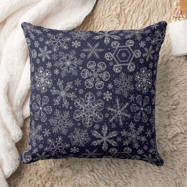 White Snowflakes on blue Throw Pillow (Blanket)