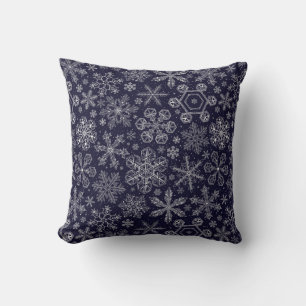 White Snowflakes on blue Throw Pillow