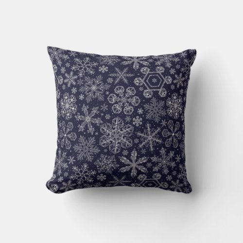 White Snowflakes on blue Throw Pillow