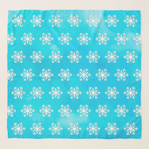 White snowflakes on Blue Watercolor Background Scarf