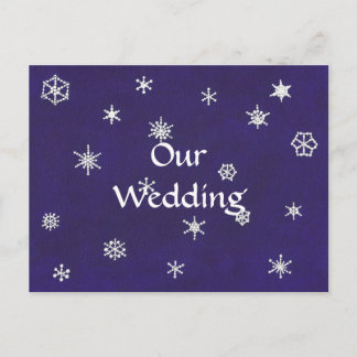 White Snowflakes on Blue Wedding Invite Postcards