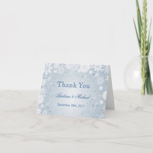 White snowflakes on blue Wedding Thank You Note