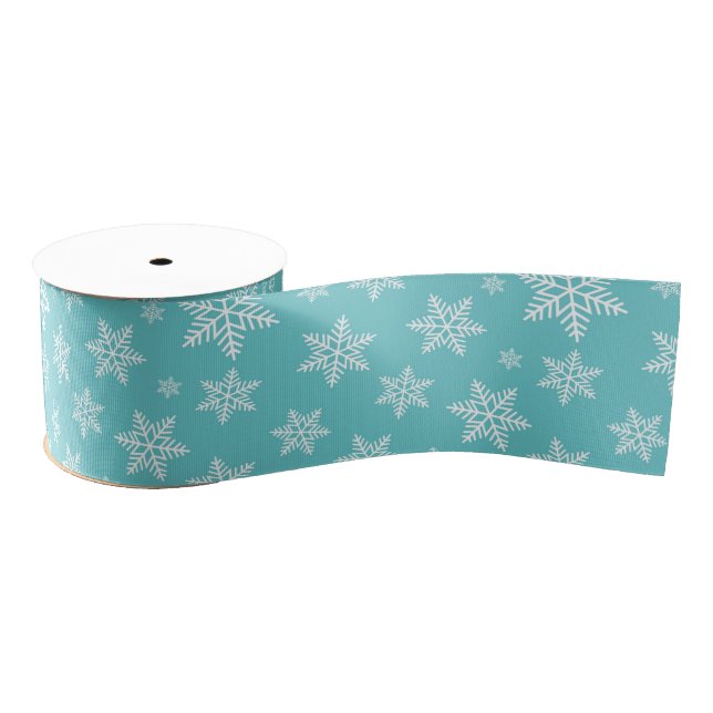 White Snowflakes on Blue Winter Pattern Grosgrain Ribbon (Spool)