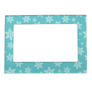 White Snowflakes on Blue Winter Pattern Magnetic Frame