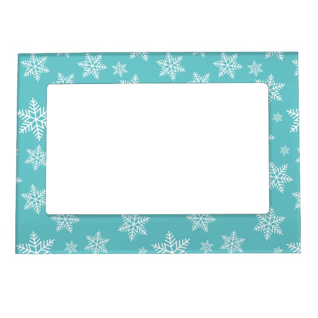 White Snowflakes on Blue Winter Pattern Magnetic Frame (Front)