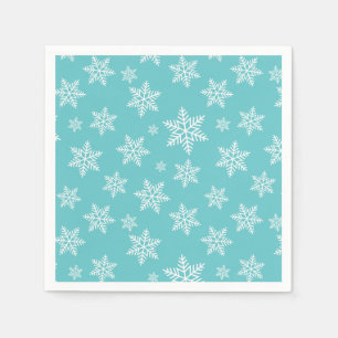 White Snowflakes on Blue Winter Pattern Napkins