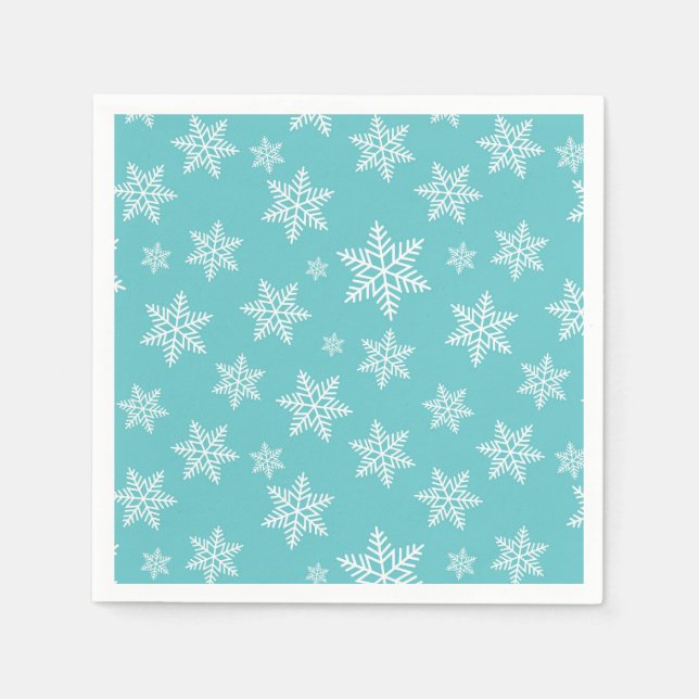 White Snowflakes on Blue Winter Pattern Napkins (Front)