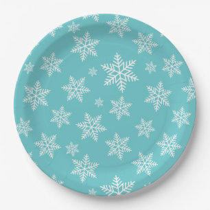 White Snowflakes on Blue Winter Pattern Paper Plates