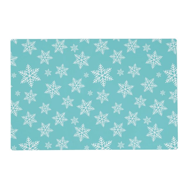 White Snowflakes on Blue Winter Pattern Placemat (Front)